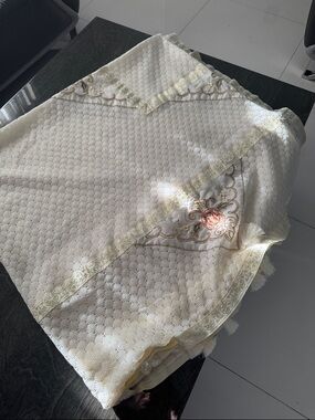 Embroidered Cream table cover with  Gold Trim
